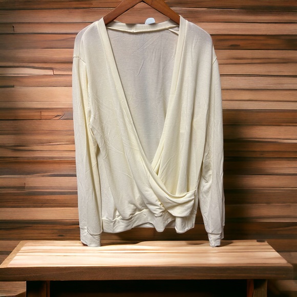 Cozy Ivory Long Sleeve Deep V Neck Sweater - Picture 2 of 5